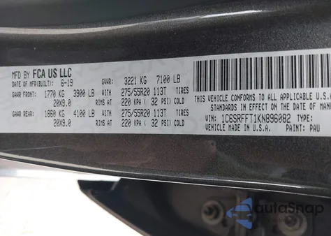 2019 Ram 1500 Big Horn/Lone Star 4X4 5'7 Box z USA, uszkodzony, nr VIN 1C6SRFFT1KN896082